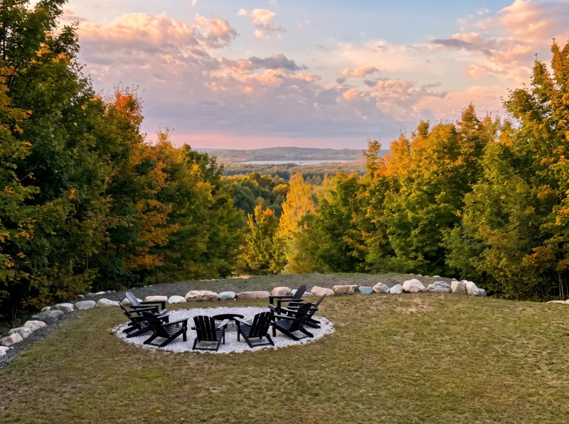 Fire pit circle at sunset